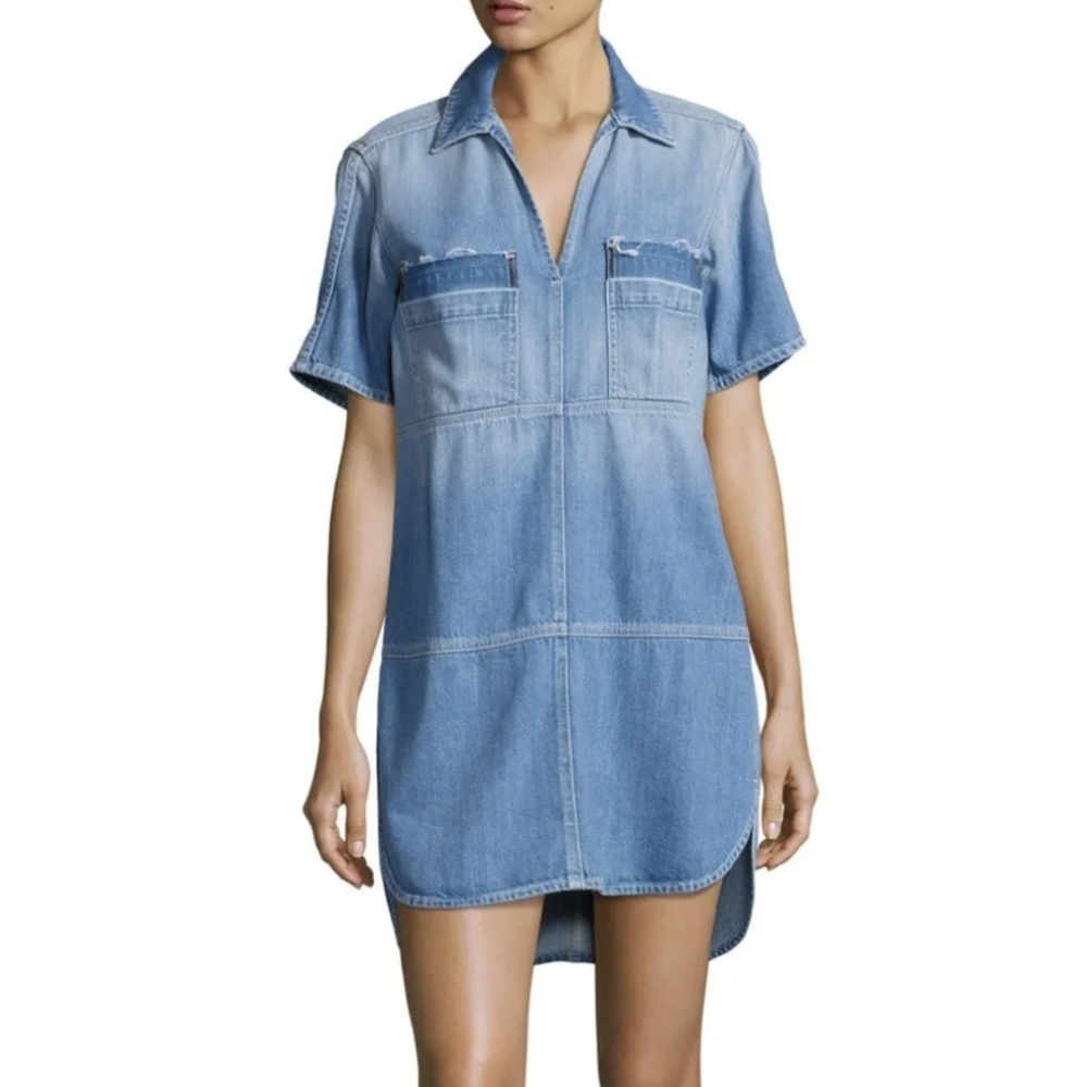 7 For All Mankind Short Sleeve Popover Denim Mini Dress